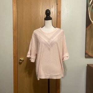 Express XL Solid Pink Short Sleeve w/Crochet Neckline Knit Top - EUC